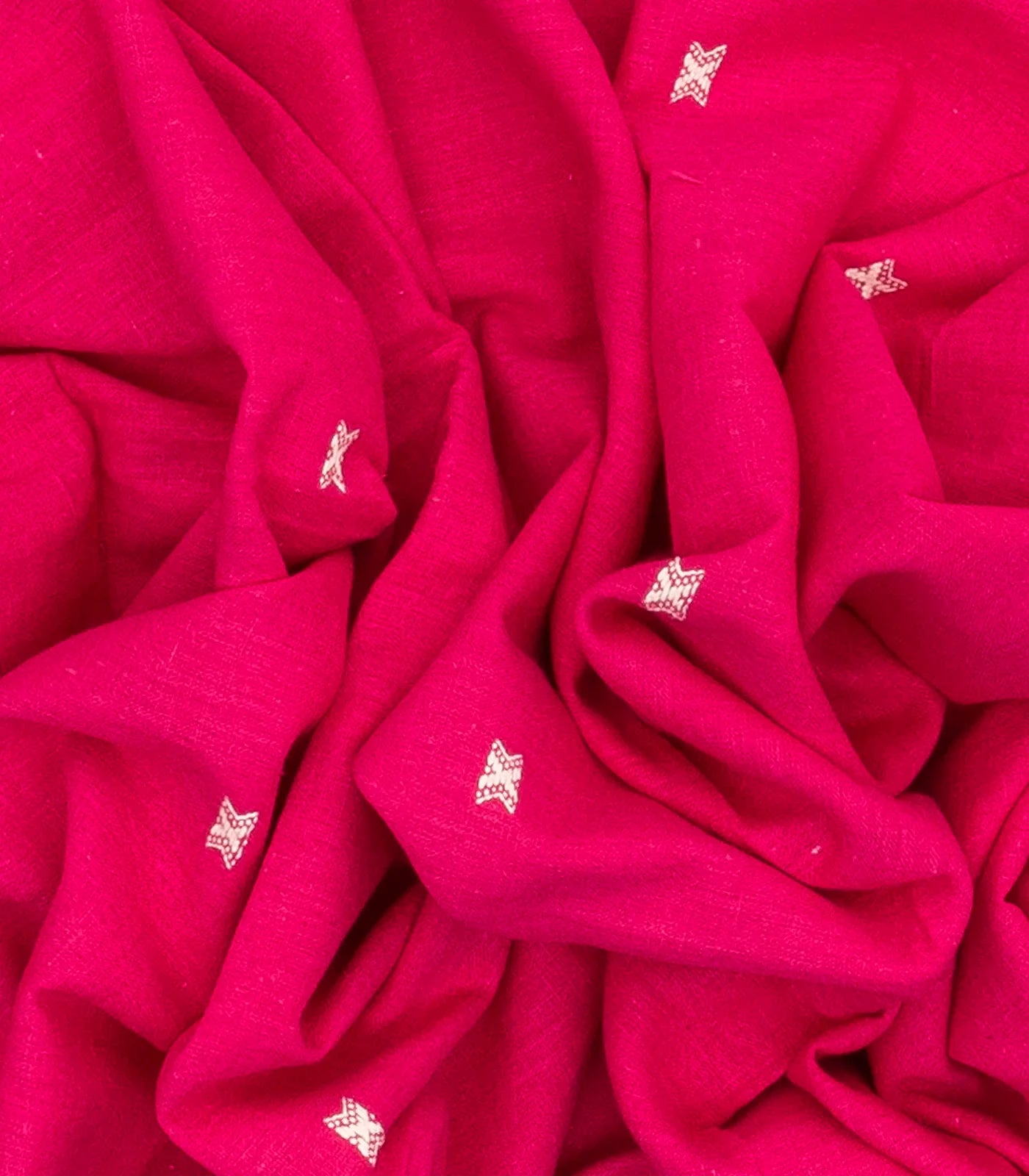 Hot Pink Handloom Bhujodi Cotton Saree With Cross Buttas