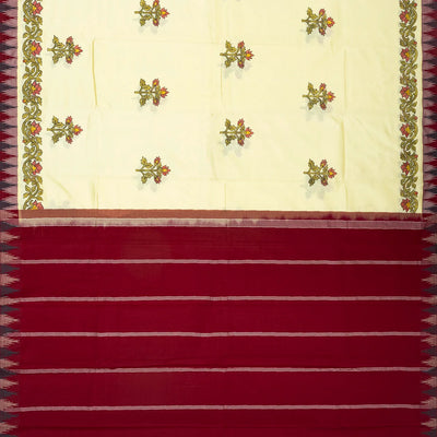 Cream Handwoven Korvai Silk Saree With Hand painted Meena Floral Motifs