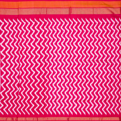 Dusty Pink Handloom Ikat Silk Saree With Contrast Pink Border
