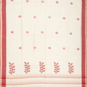 Off White Handloom Bengal Cotton Saree And Floral Buttas