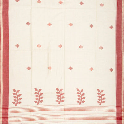Off White Handloom Bengal Cotton Saree And Floral Buttas