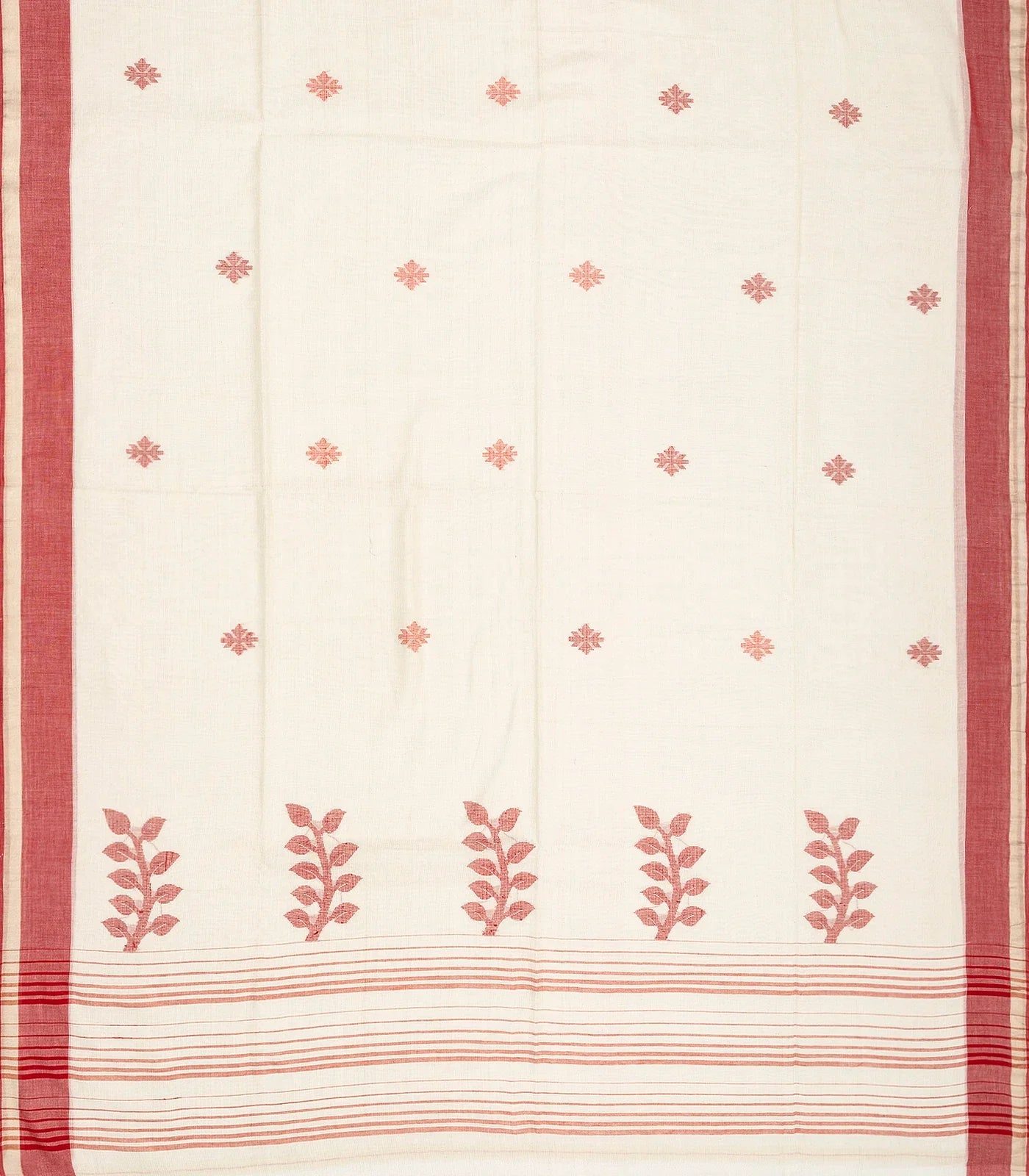 Off White Handloom Bengal Cotton Saree And Floral Buttas