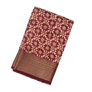 Maroon Woven Chanderi Printed Cotton Saree With Floral Jaal