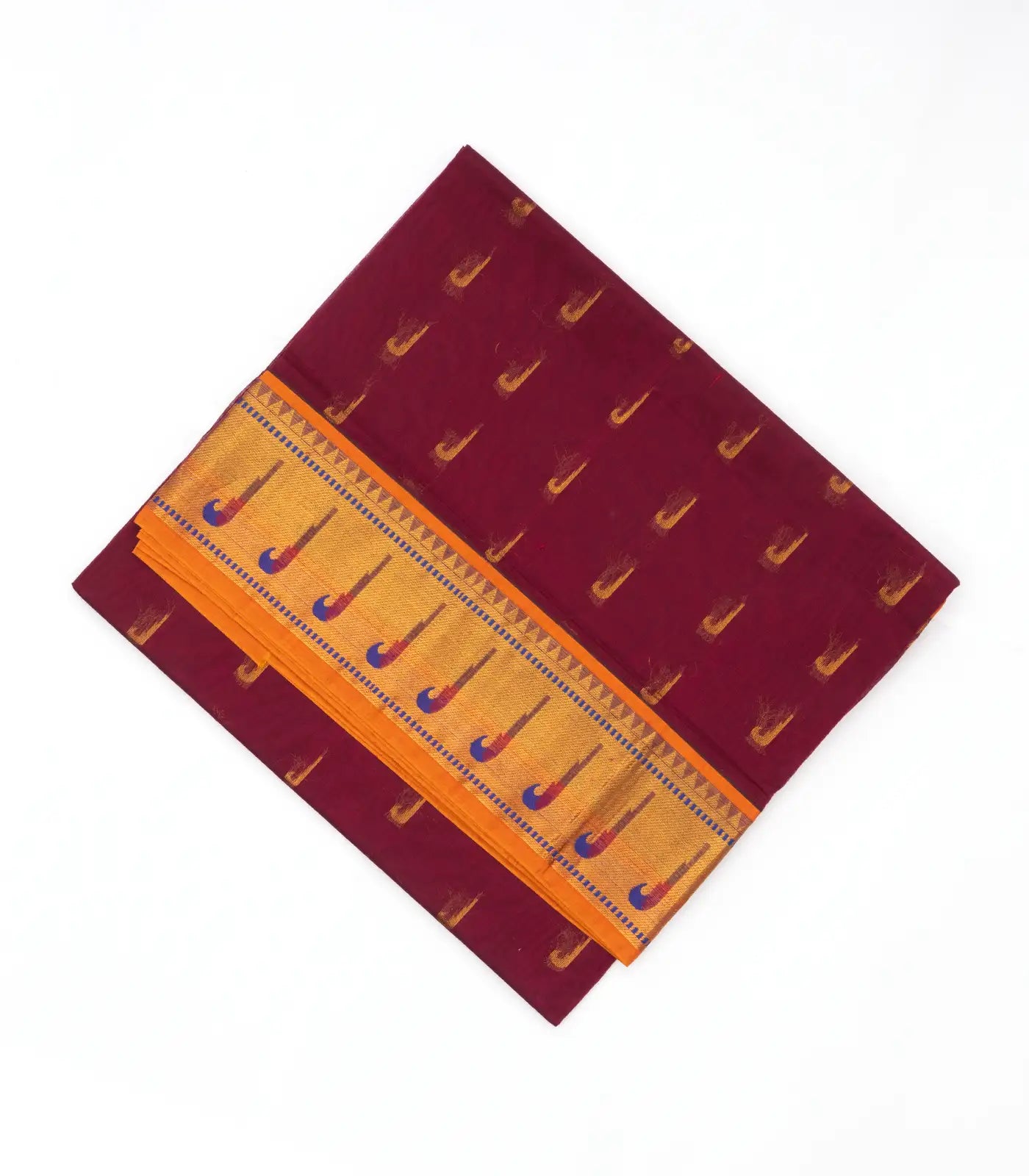 Maroon Venkatagiri Cotton Saree With Muniya Motifs