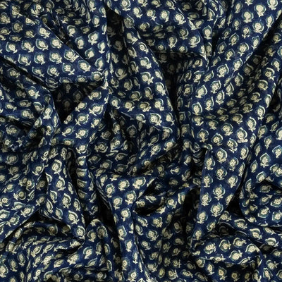 Navy Blue Woven Chanderi Cotton Saree With Printed Small Motifs