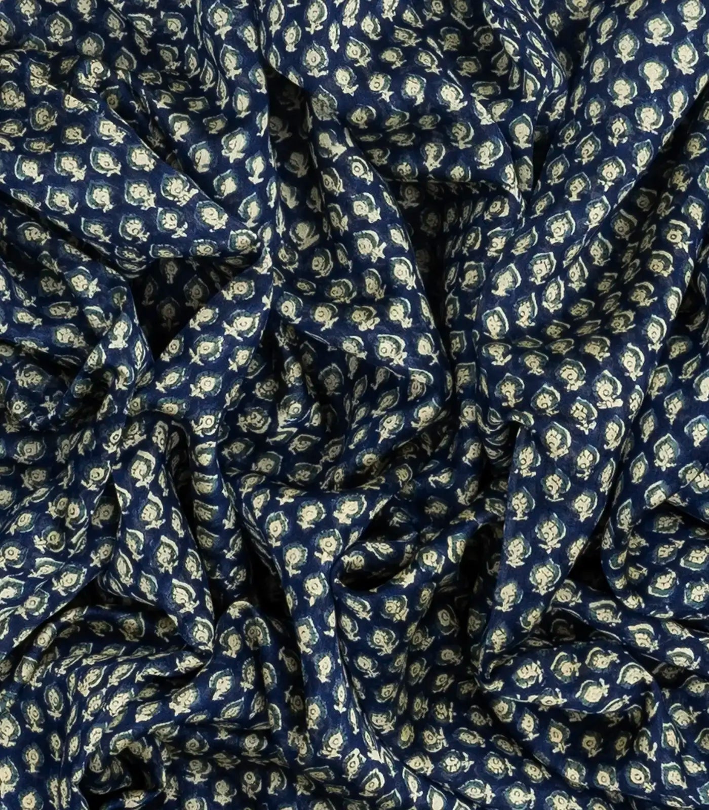 Navy Blue Woven Chanderi Cotton Saree With Printed Small Motifs