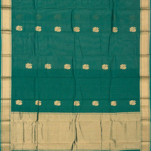 Sea Green Handloom Kanchi Cotton Saree With Annam Buttas