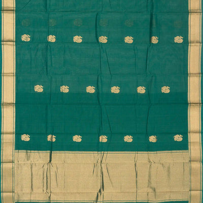 Sea Green Handloom Kanchi Cotton Saree With Annam Buttas