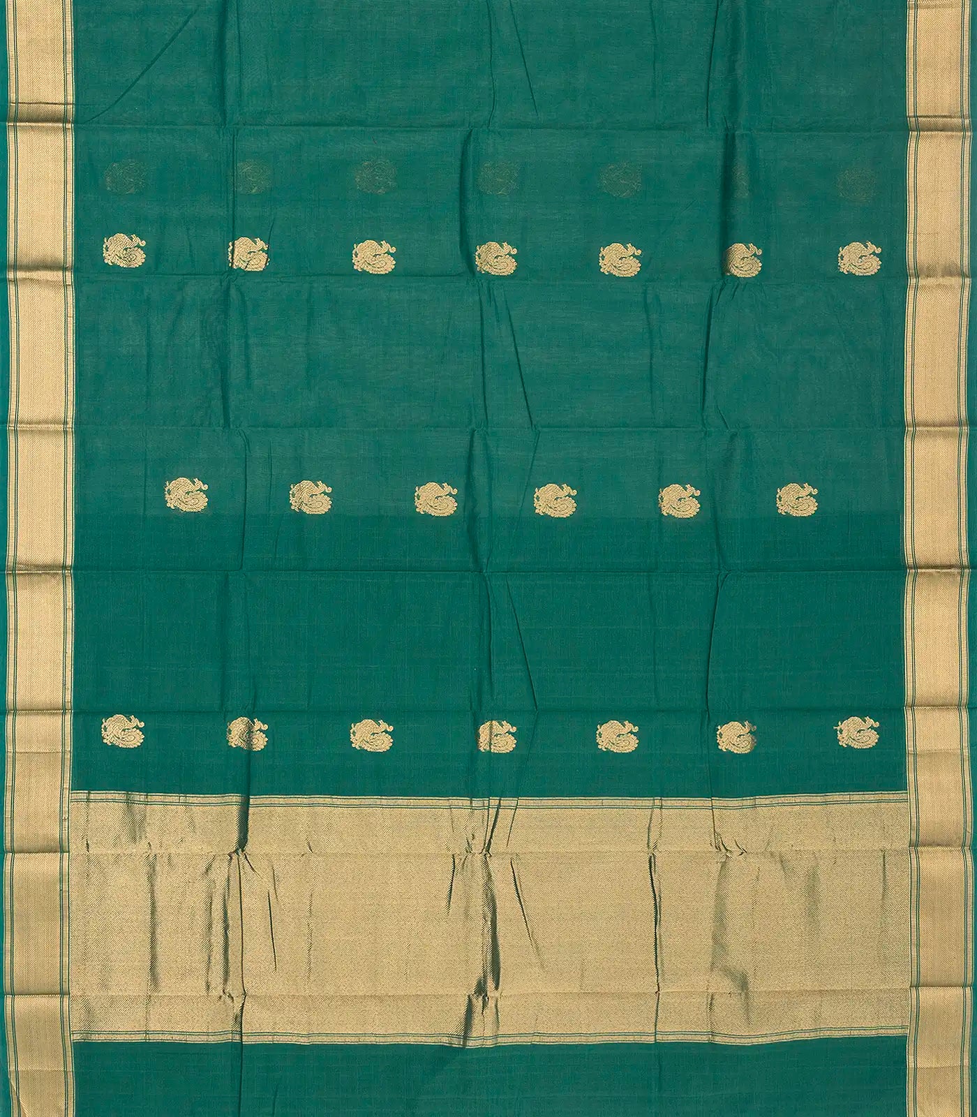 Sea Green Handloom Kanchi Cotton Saree With Annam Buttas