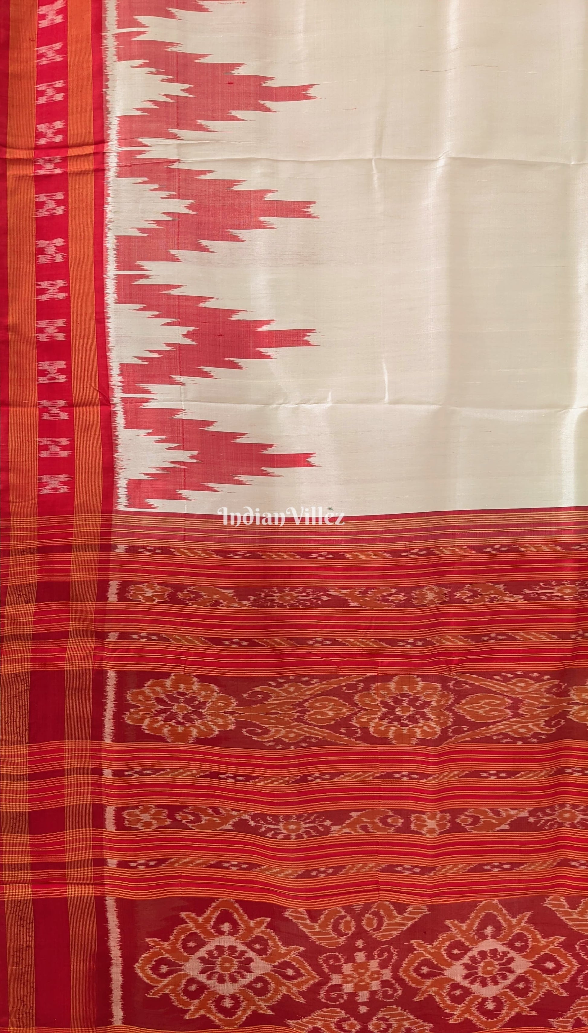 Red White Odisha Ikat Kargil Kumbha Khandua Silk Saree