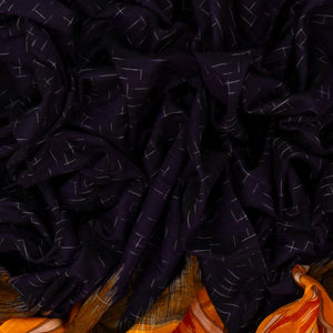 Black Handloom Orissa Cotton Saree With Mustard Border