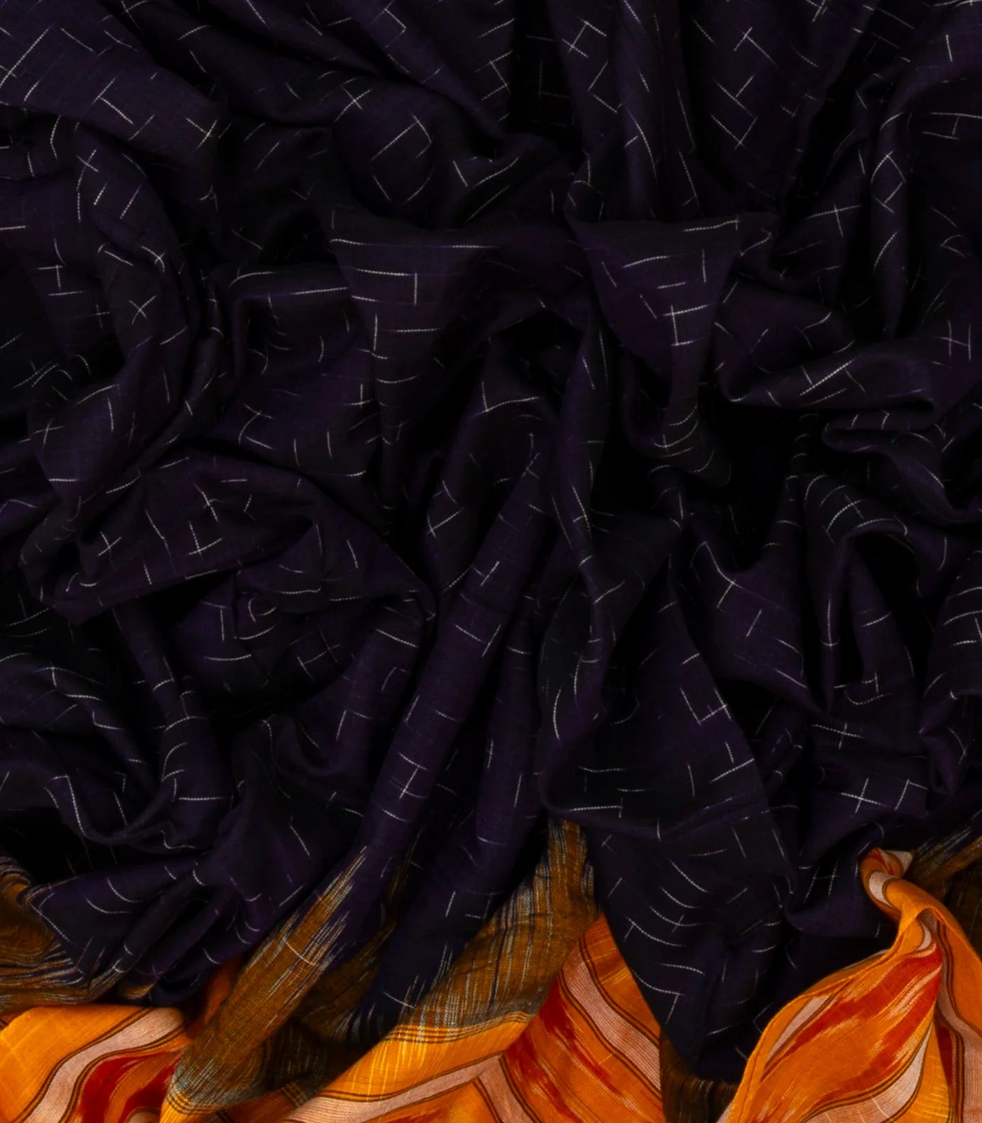 Black Handloom Orissa Cotton Saree With Mustard Border