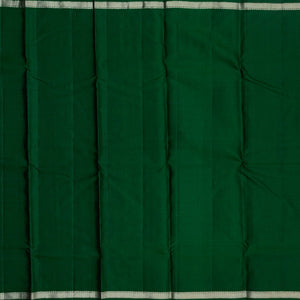 Dark Green Silk Saree With Zari Checks & Border