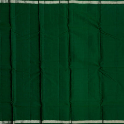 Dark Green Silk Saree With Zari Checks & Border