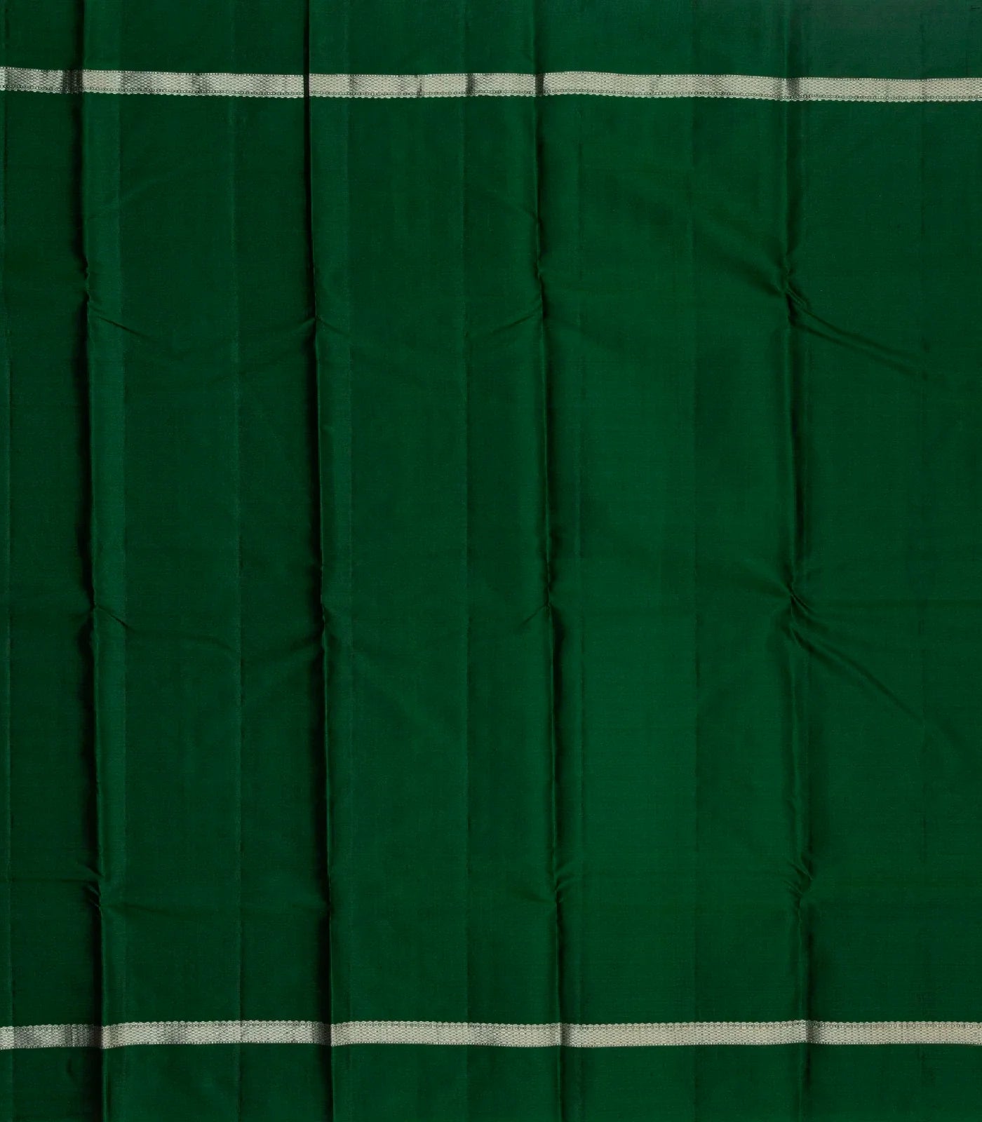 Dark Green Silk Saree With Zari Checks & Border