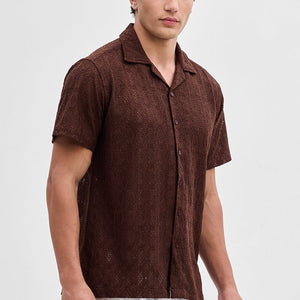 Brown Self-Design Crochet Shirt