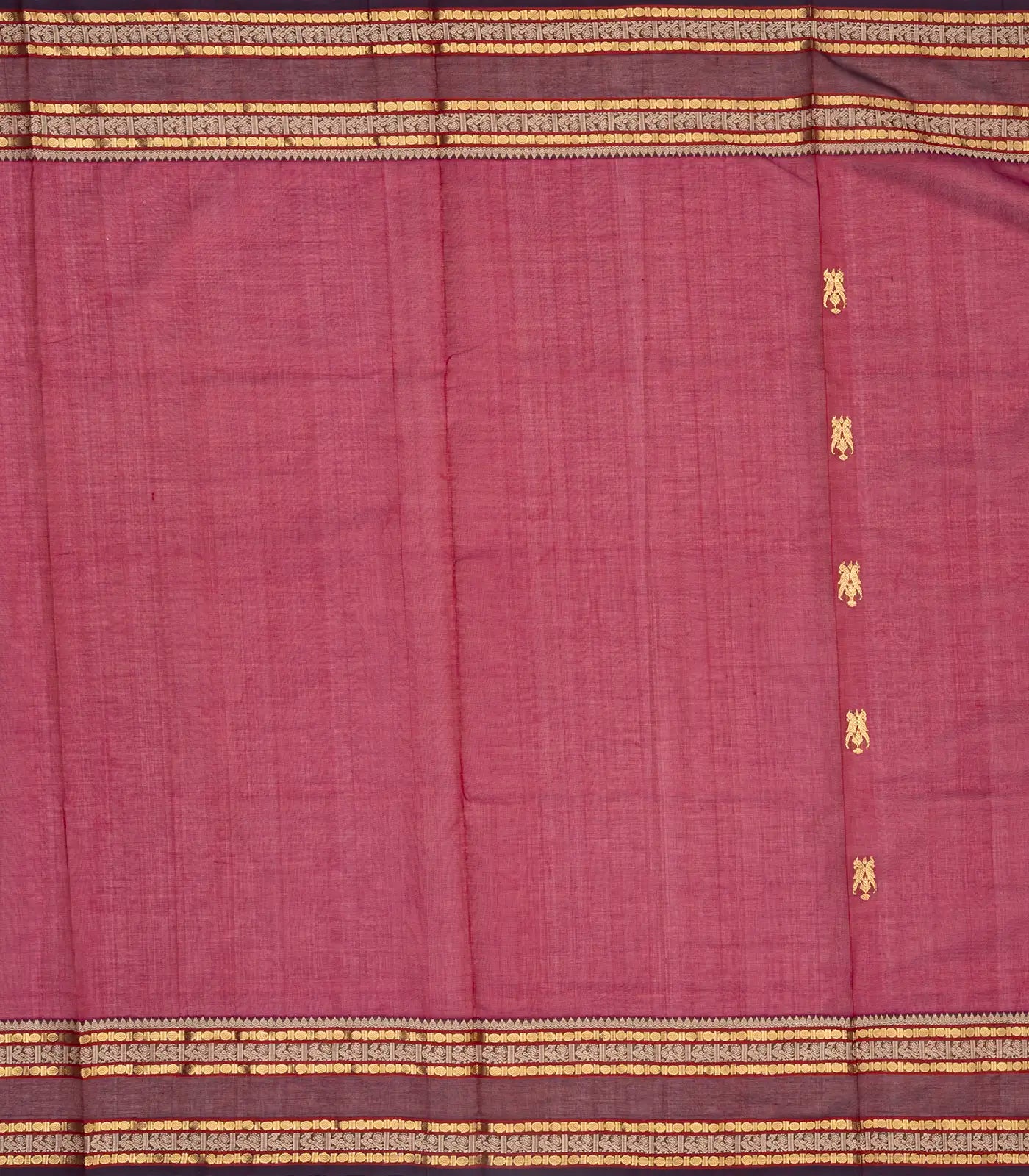 Pink Handloom Silk Cotton Saree With Parrot Buttas