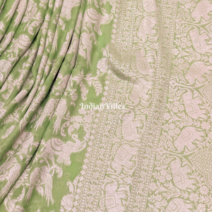 Parrot Green Banarasi Khaddi Georgette Saree with Tassels