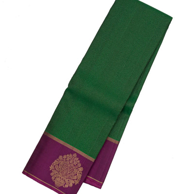 Bottle Green Handloom Kanchipuram Silk Saree With Dotted Stripes