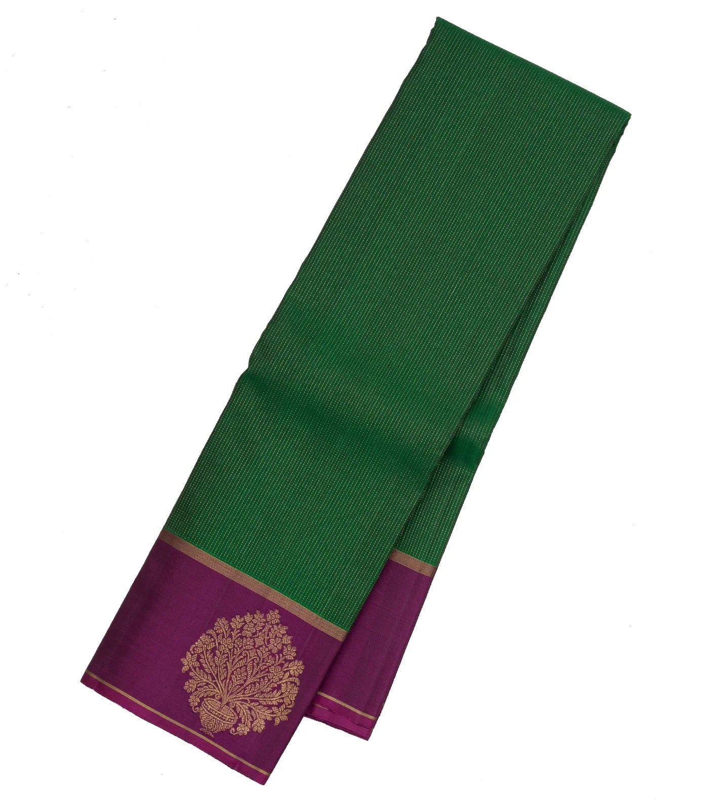 Bottle Green Handloom Kanchipuram Silk Saree With Dotted Stripes