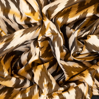 Dark Olive Handloom Ikat Silk Saree With White Chevron Motifs