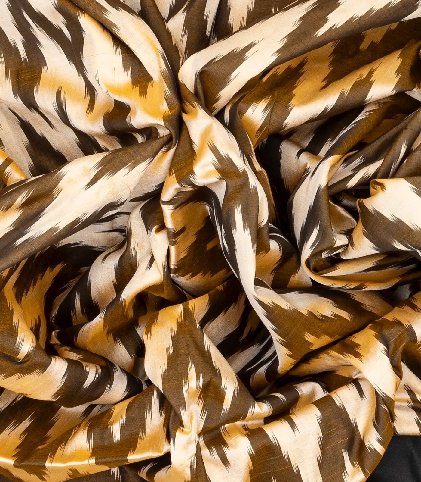 Dark Olive Handloom Ikat Silk Saree With White Chevron Motifs