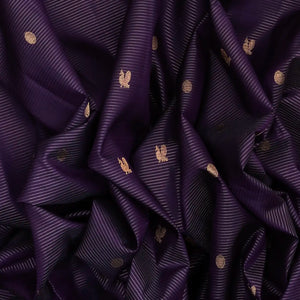 Dark Purple Handloom Kanchipuram Silk Saree With Stripes & Annam Buttas