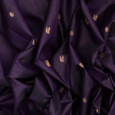 Dark Purple Handloom Kanchipuram Silk Saree With Stripes & Annam Buttas