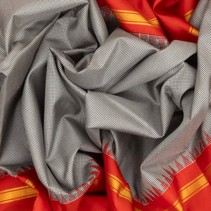 Grey Handloom Kanchipuram Korvai Silk Saree With Checks