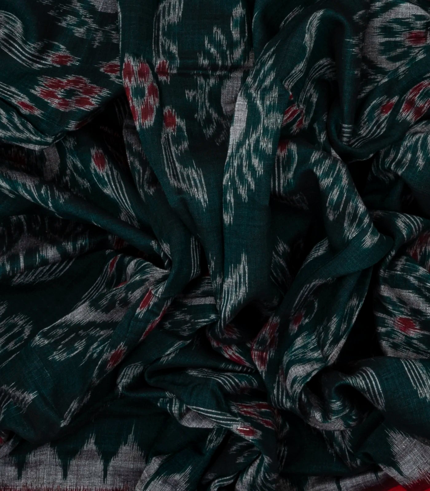 Teal Orissa Cotton Saree With Tie & Dye Floral Motifs