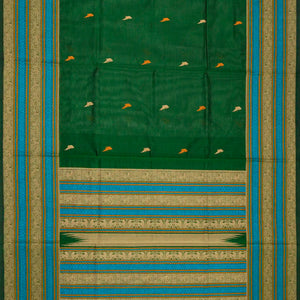 Dark Green Handloom Silk Cotton Saree With Parrot Buttas