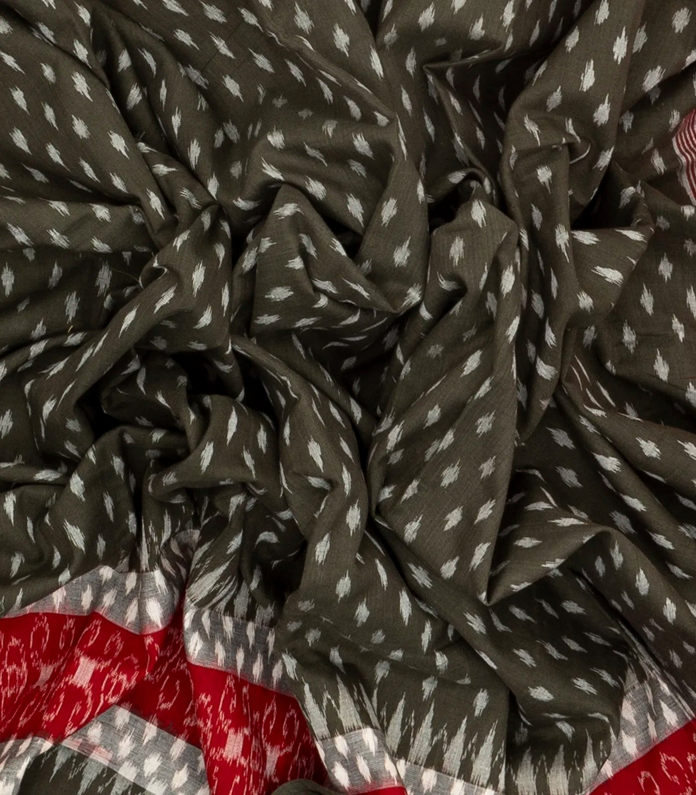 Dark Grey Handloom Orissa Cotton Saree With Tie & Dye Motifs