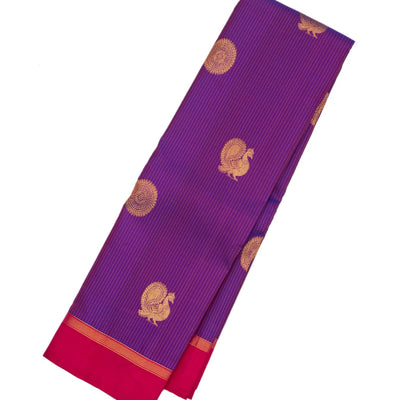 Purple Handloom Kanchipuram Silk Saree With Stripes & Annam Buttas
