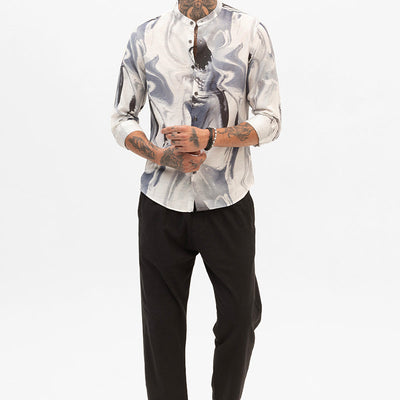 Off White Abstract Slim Fit Shirt
