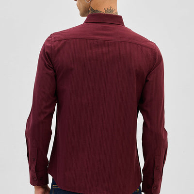 Maroon Slim Fit Stripes Shirt
