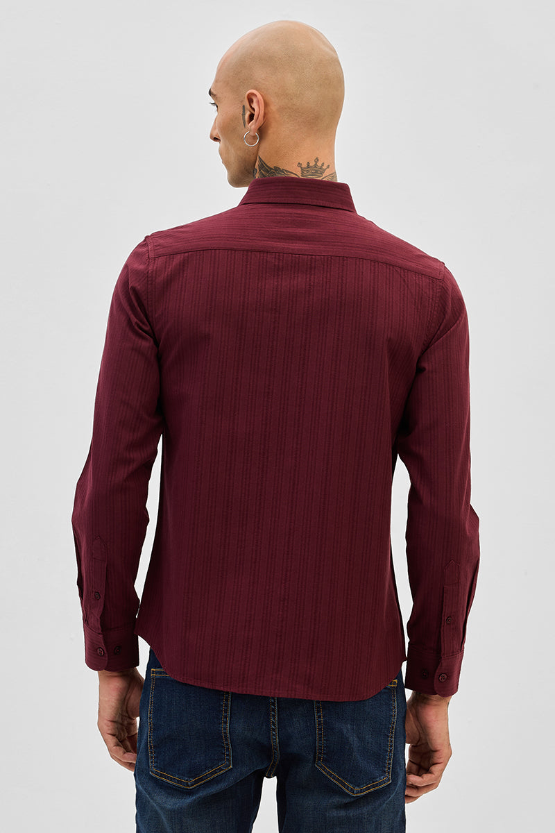 Maroon Slim Fit Stripes Shirt
