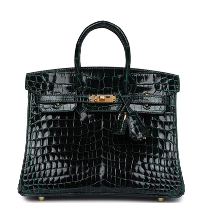 Hermès Birkin 25 Vert Cypress Shiny Niloticus Crocodile Gold Hardware