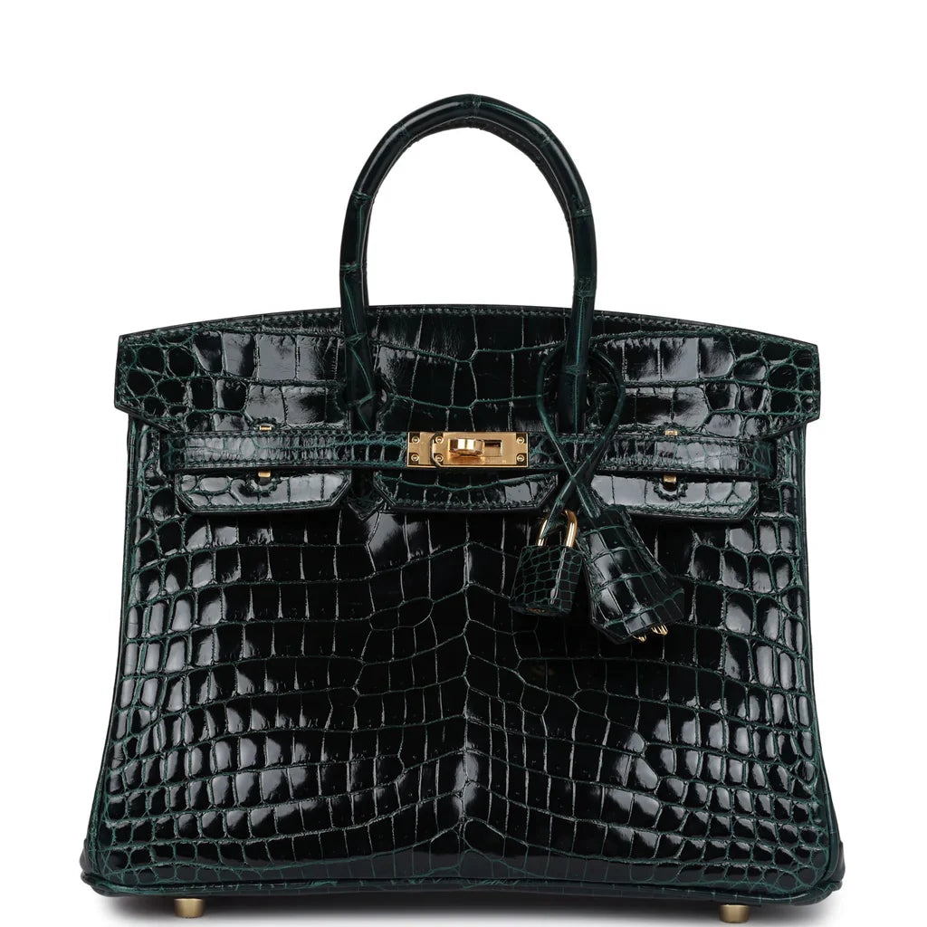 Hermès Birkin 25 Vert Cypress Shiny Niloticus Crocodile Gold Hardware