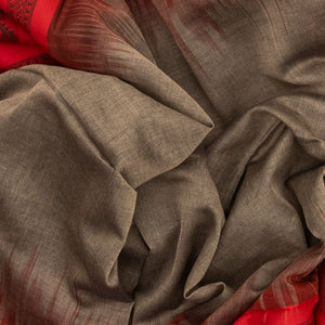 Grey Handloom Bengal Cotton Saree With Red Border