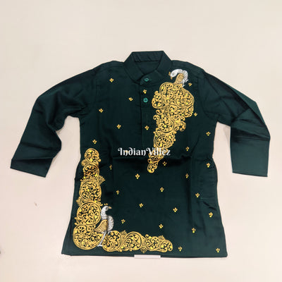 Rama Green Boys Pattachitra Kids Kurta & Pyjama Set