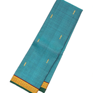 Cyan Handloom Kanchipuram Silk Saree With Floral Buttas
