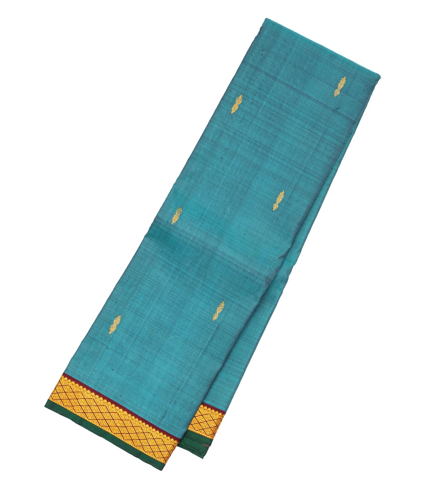 Cyan Handloom Kanchipuram Silk Saree With Floral Buttas