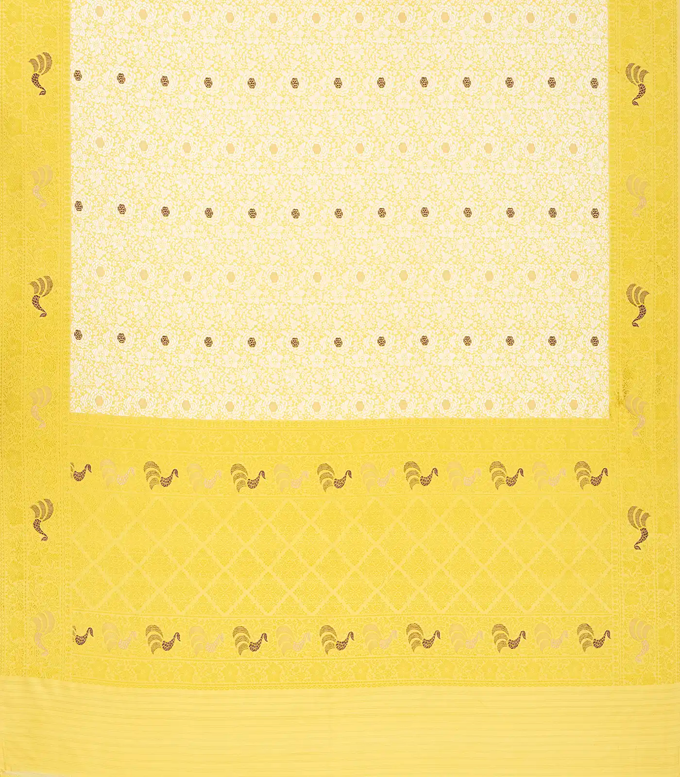 Yellow Handloom Banarasi Silk Saree With Meena Floral Motifs