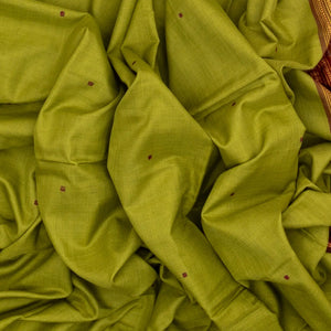 Light Green Handloom Orissa Cotton Saree With Mustard Tie & Dye Pallu