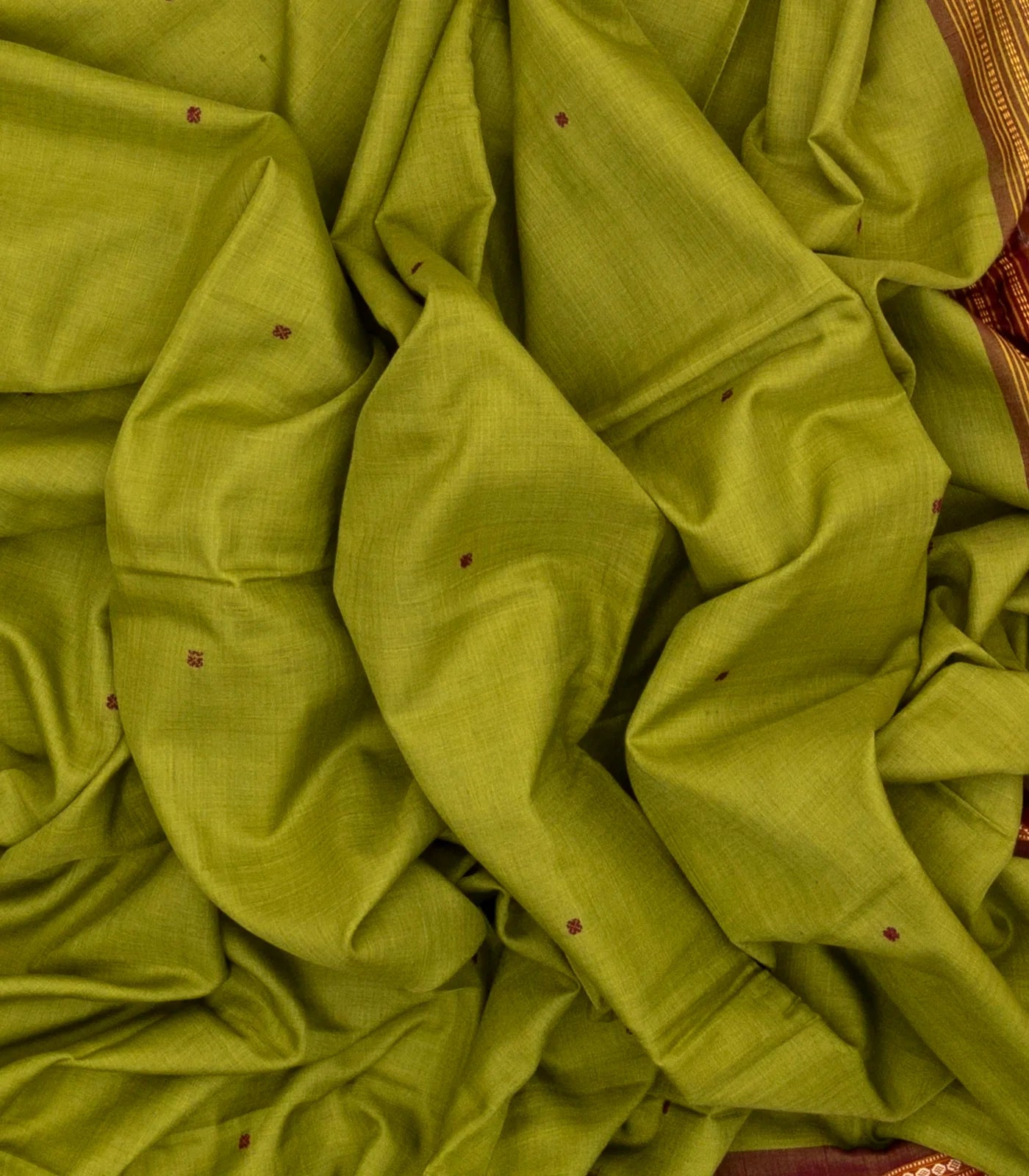 Light Green Handloom Orissa Cotton Saree With Mustard Tie & Dye Pallu