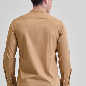 Light Brown Slim Fit Mandarin Shirt