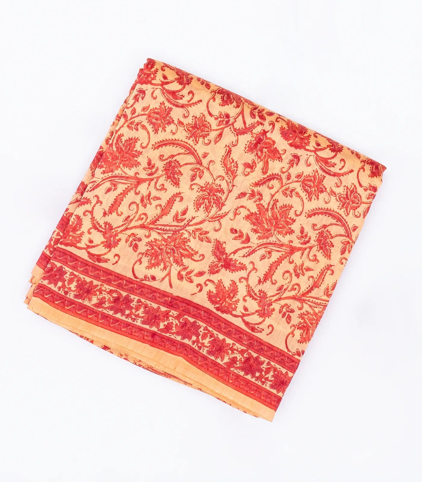 Sandal Handloom Chanderi Cotton Saree With Printed Floral Motifs