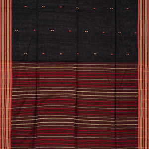 Black Handloom Bengal Cotton Saree With Diamond Motifs