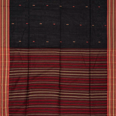 Black Handloom Bengal Cotton Saree With Diamond Motifs