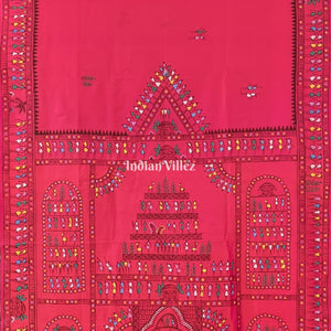 Rani Pink Tribal Themed Hand-Painted Pattachitra Saree